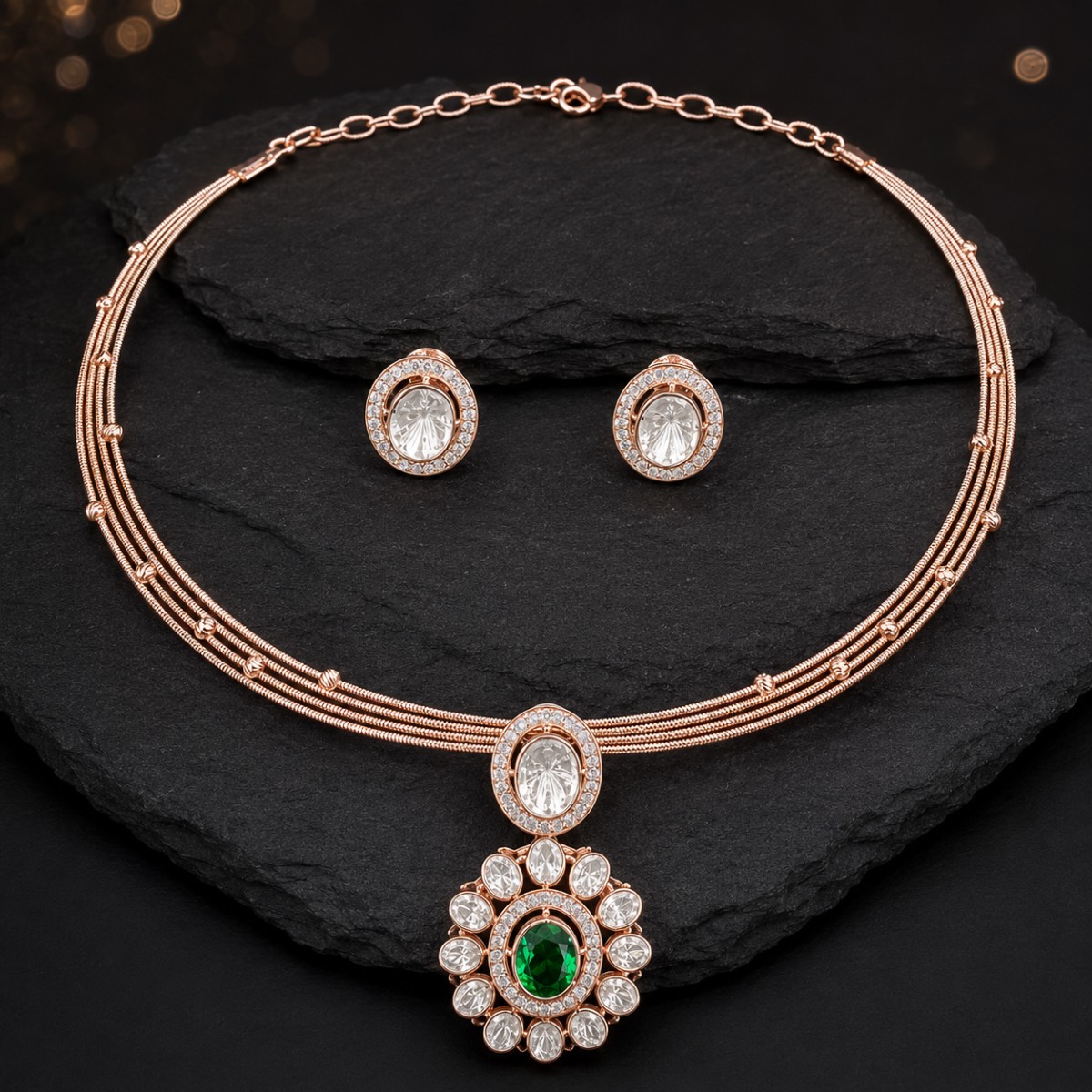 Emerald Rajwada Necklace Set — 925 sterling silver