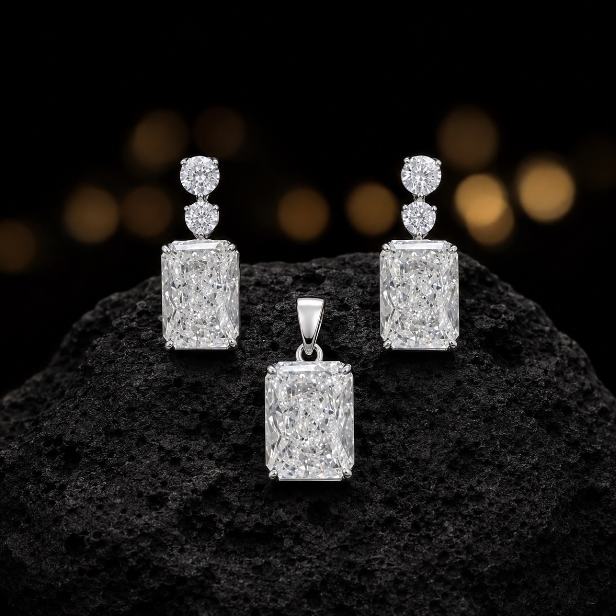 Radiant Rectangle Pendant & Earrings Set — 925 sterling silver pendantbutti