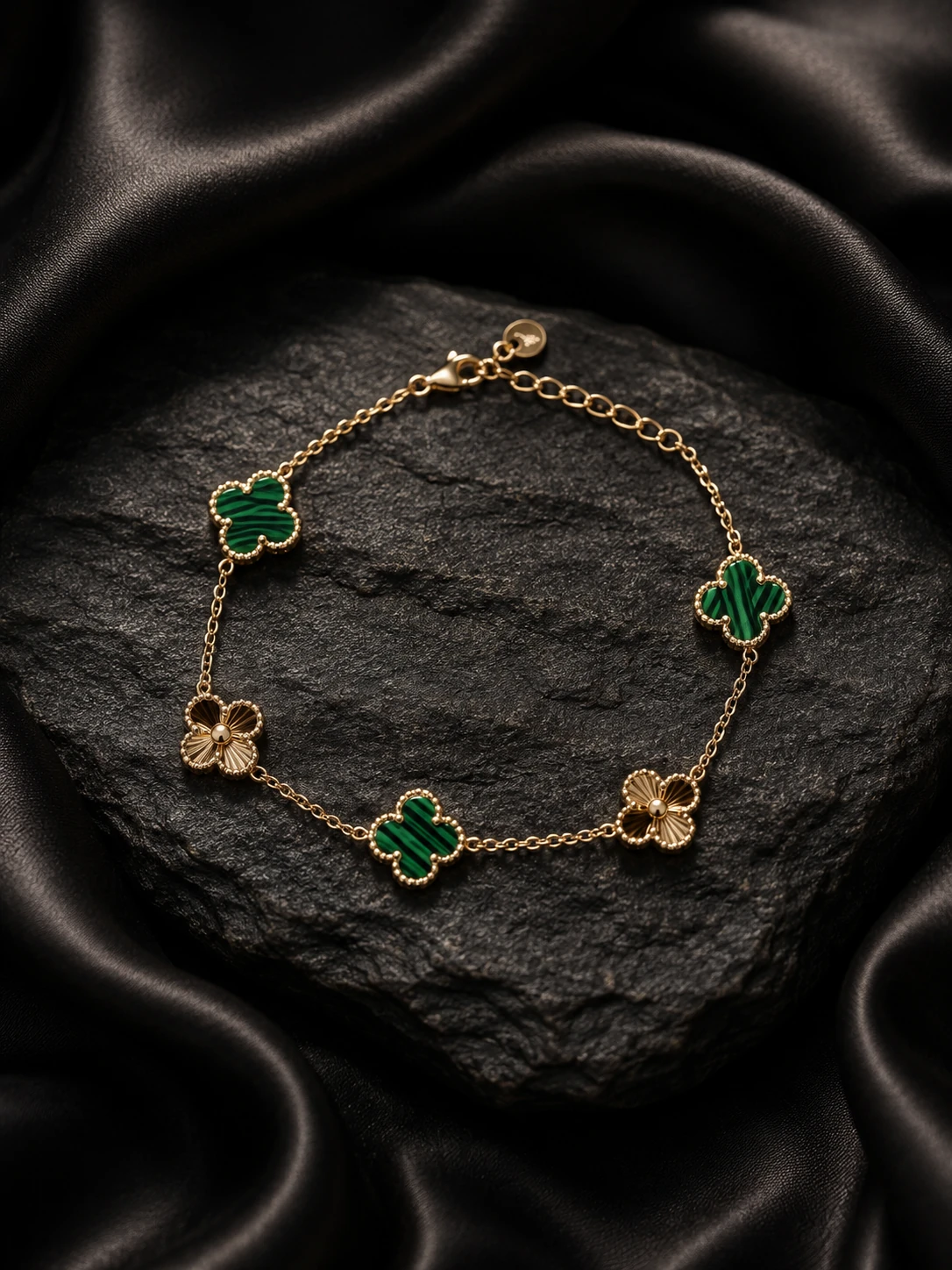 Emerald Clover Gold-Plated Silver Bracelet — 925 sterling silver bracelets