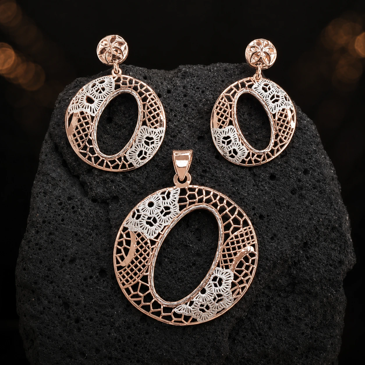 Roselle Filigree 925 Silver Pendant Set — 925 sterling silver pendantbutti