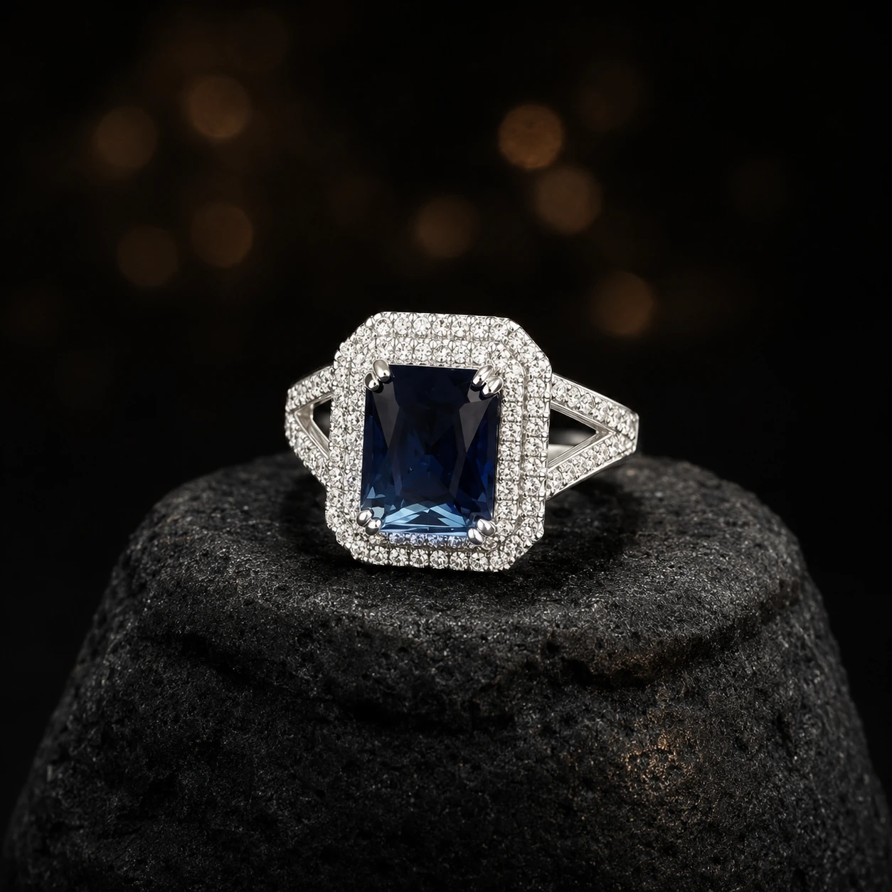Royal Blue Sapphire Halo 925 Silver Ring — 925 sterling silver rings