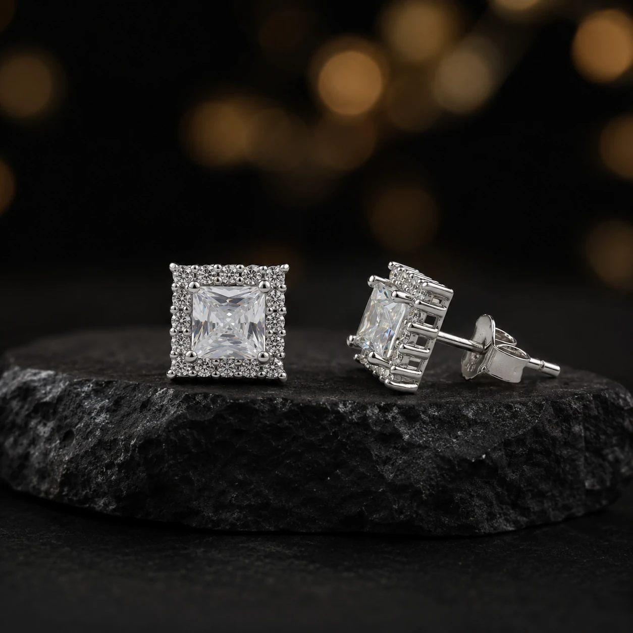 Princess Halo 925 Silver Stud Earrings — 925 sterling silver earrings