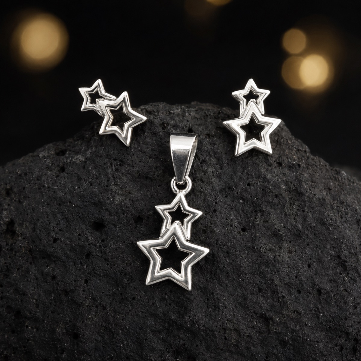 Celestial Double Star Pendant Set — 925 sterling silver pendantbutti