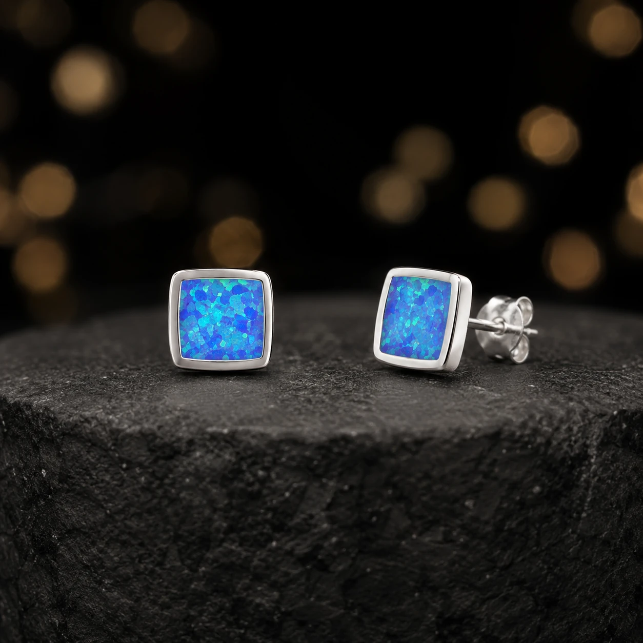 Ocean Blue Opal 925 Silver Stud Earrings — 925 sterling silver earrings
